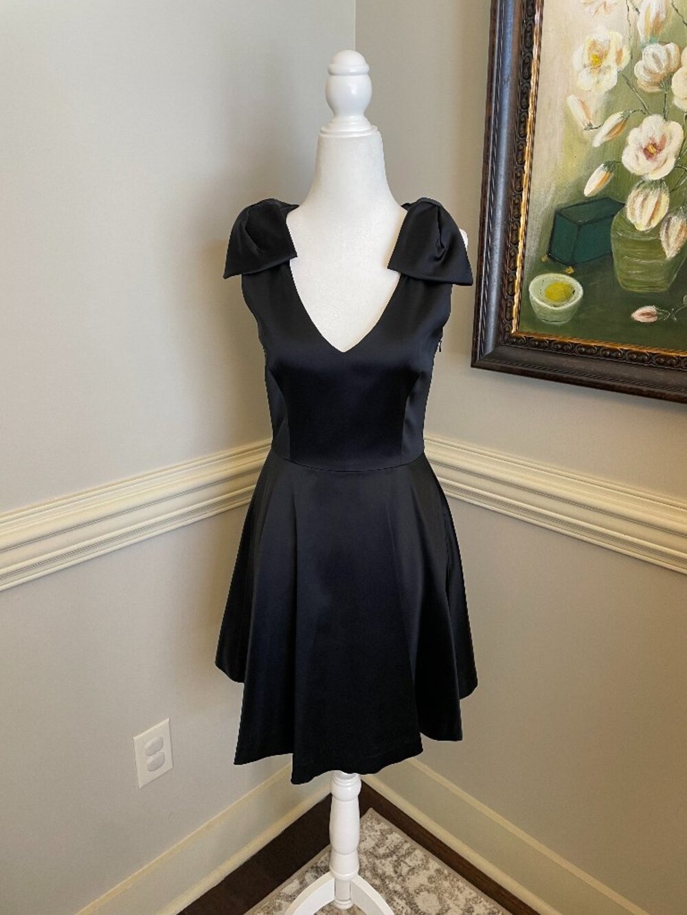 Shoshanna Bow Shoulder Black Dress Size 2